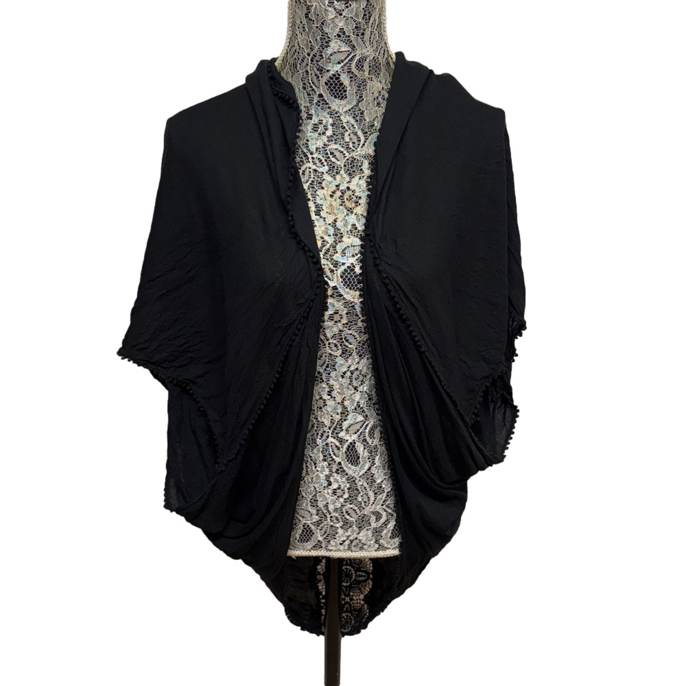 Merona One Size Black Lace Back Open Front Cocoon Shrug Cardigan Boho